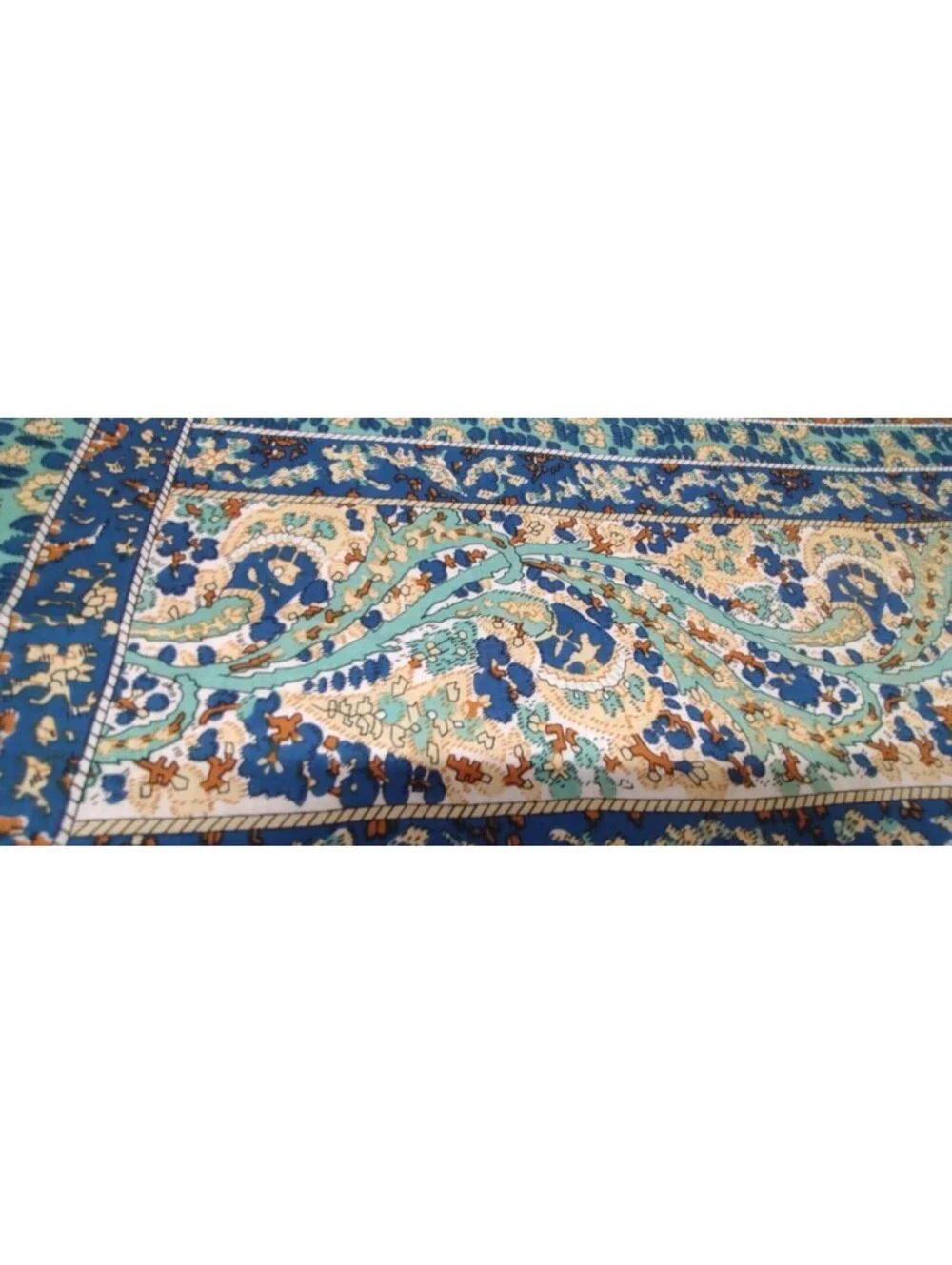 Vintage 60s 1970s Boho Scarf Wild Paisley Brown Blue Silk Blend 21 x 21 about